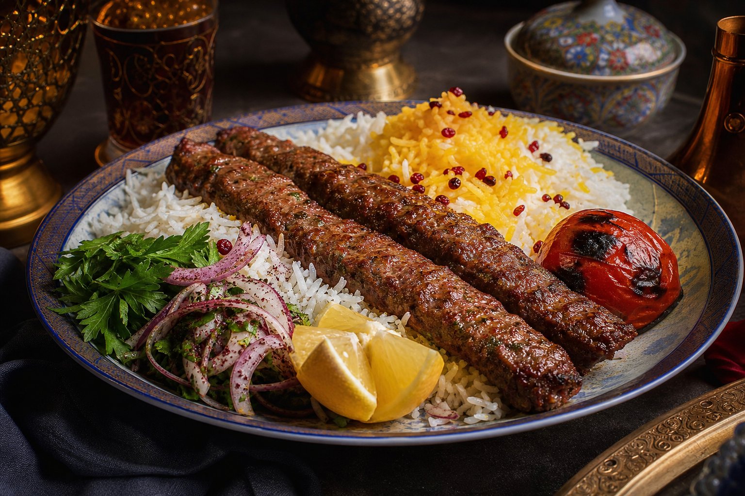 کباب کوبیده با برنج زعفرانی